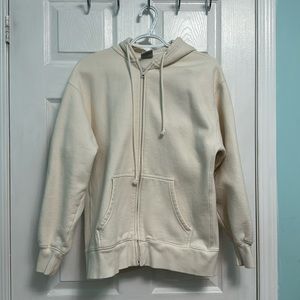 Aritzia TNA Cozy Fleece Boyfriend Zip Up Hoodie in Cream